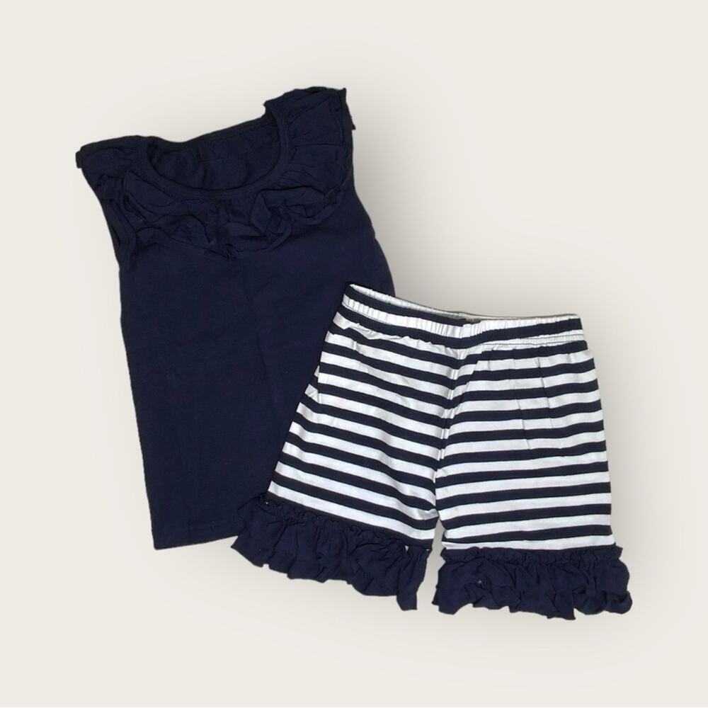 NWOT | Unbranded | 2 Piece French Style Tank & Shorts | Navy Blue/White | Size 6